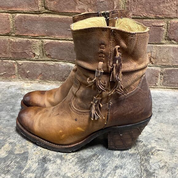 Justin Brown Leather Rustic Cowboy Boots Size 9 - Picture 4 of 12